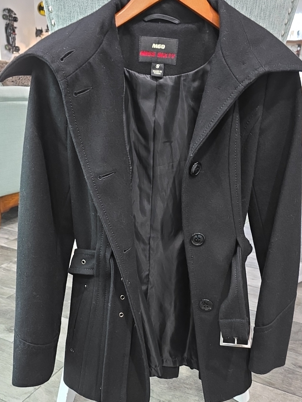 Miss Sixty Black Wool Trench Coat with Belt